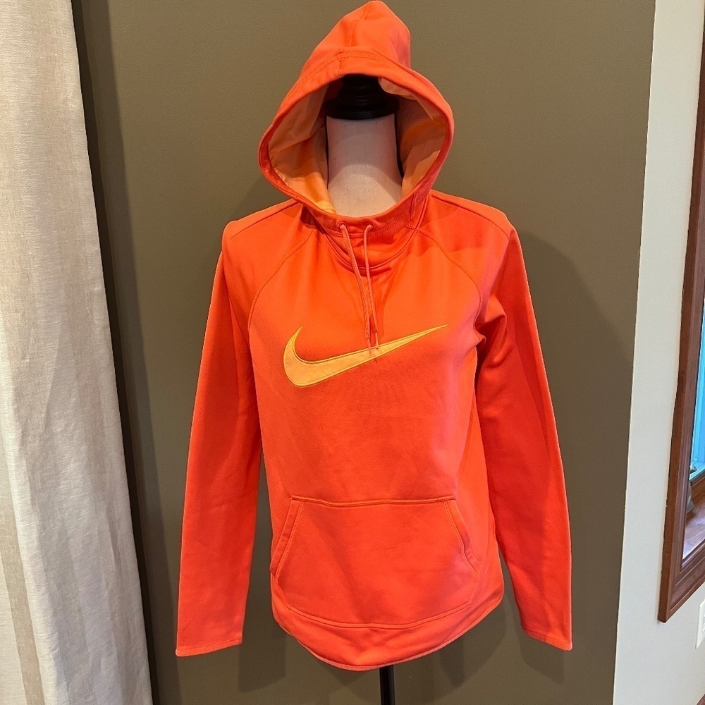 Women's Nike Orange & Peach Dri-fit Hoody sweatshirt, front pocket, Size Small